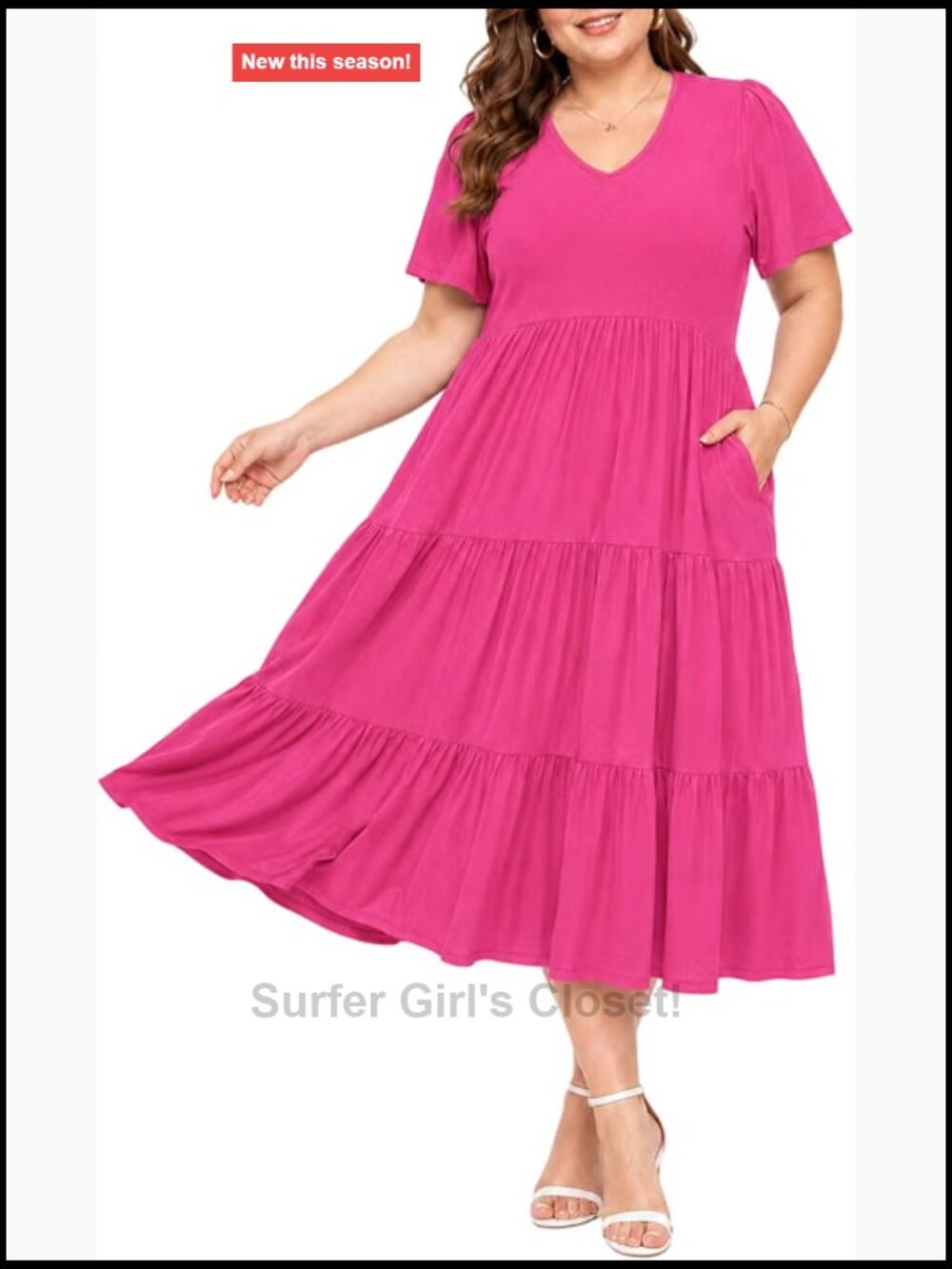 Plus Size Tiered Maxi Dress V-Neck Flowy With Pockets